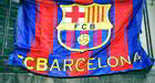 An FC Barcelona flag hanging outside a balcony, Spain